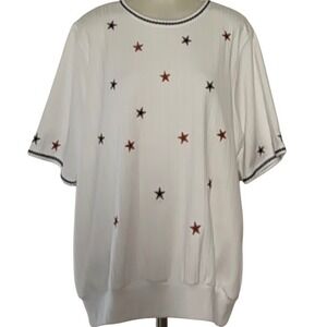 BonWorth Womens White Embroidered Star Short Sleeve Top Size L